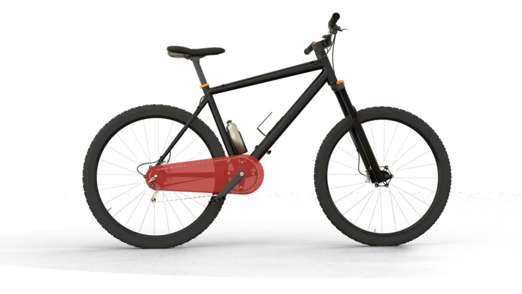 Voorbeeld van een fiets met een gesloten kettingkast die niet geschikt is voor montage van een fietszijspan.